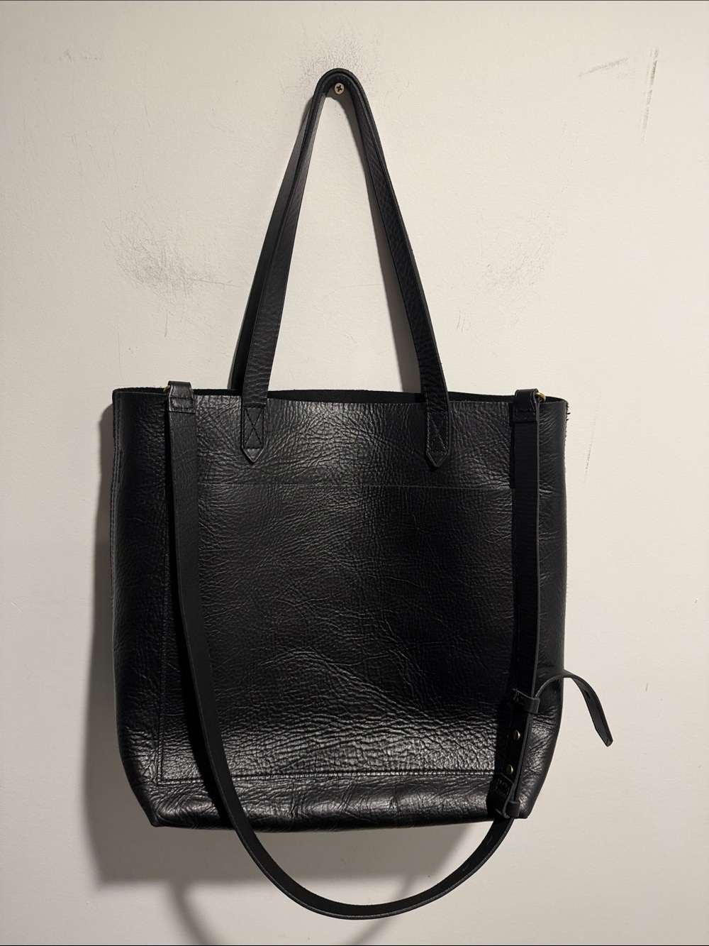 Madewell Black Leather Tote with Long Crossbody Strap